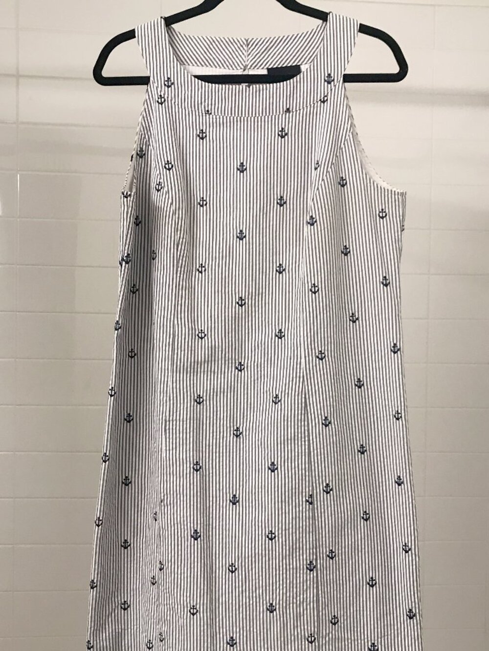 Cynthia Rowley Navy & White Seersucker Shift Dress with Anchor Motif Size 10